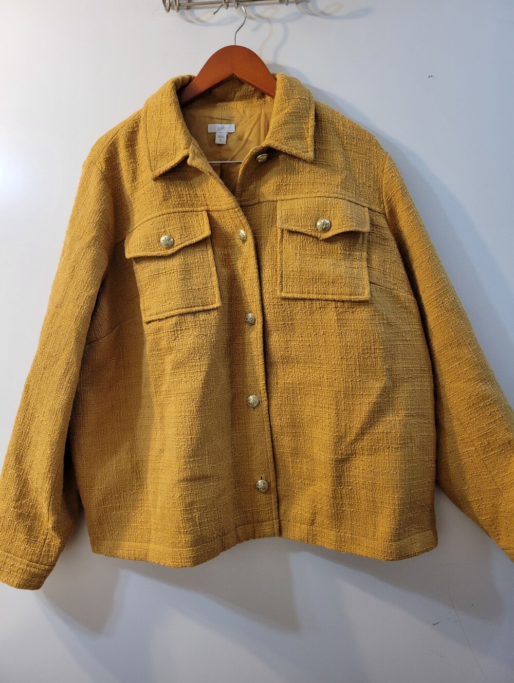 J. Jill Textured Mustard Utility Jacket with Gold Buttons Size XL